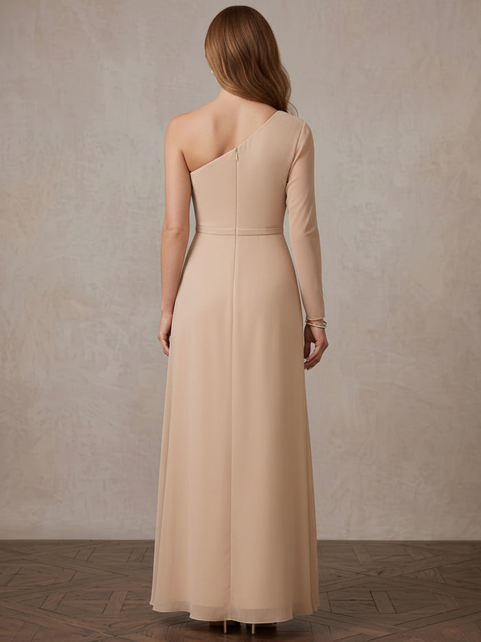 Chiffon A-Line One Shoulder Maxi Mother of the Bride Dresses with Floral Lace Applique