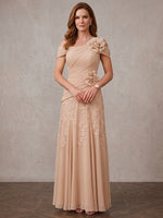 Chiffon A-Line Off Shoulder Maxi Mother of the Bride Dresses with Floral Lace Applique