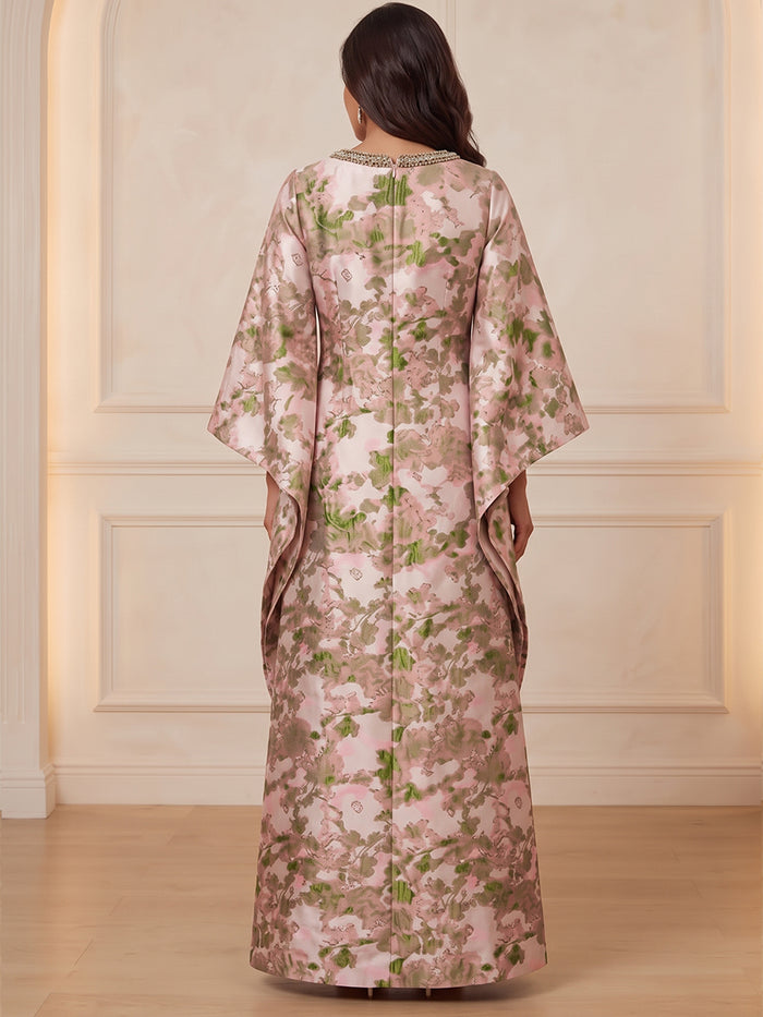 Jacquard A-Line Boat Neck Maxi Mother of the Bride Dresses with Beaded