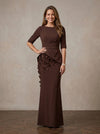 Jersey Mermaid Boat Neck Maxi Mother of the Bride Dresses with 3D Flowers
