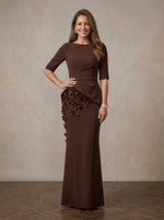 Jersey Mermaid Boat Neck Maxi Mother of the Bride Dresses with 3D Flowers