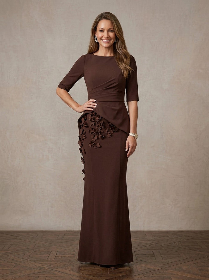 Jersey Mermaid Boat Neck Maxi Mother of the Bride Dresses with 3D Flowers