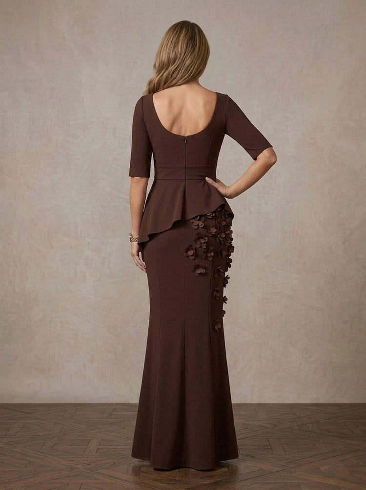 Jersey Mermaid Boat Neck Maxi Mother of the Bride Dresses with 3D Flowers