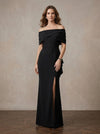 Jersey Mermaid Off Shoulder Maxi Mother of the Bride Dresses with Floral Lace Applique