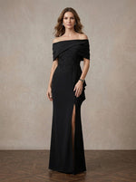 Jersey Mermaid Off Shoulder Maxi Mother of the Bride Dresses with Floral Lace Applique