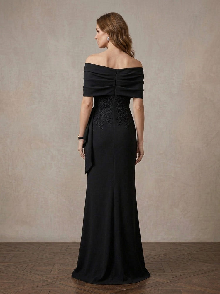 Jersey Mermaid Off Shoulder Maxi Mother of the Bride Dresses with Floral Lace Applique
