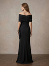 Jersey Mermaid Off Shoulder Maxi Mother of the Bride Dresses with Floral Lace Applique