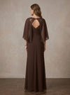 Chiffon A-Line V Neck Maxi Mother of the Bride Dresses with Sheer Chiffon Flowing Cape