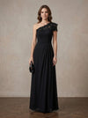 Chiffon A-Line One Shoulder Maxi Mother of the Bride Dresses with Floral Lace Applique