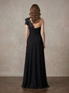 Chiffon A-Line One Shoulder Maxi Mother of the Bride Dresses with Floral Lace Applique