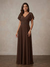 Chiffon A-Line V Neck Maxi Mother of the Bride Dresses with Beaded