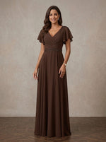 Chiffon A-Line V Neck Maxi Mother of the Bride Dresses with Beaded