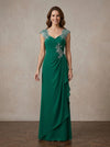 Chiffon A-Line V Neck Maxi Mother of the Bride Dresses with Floral Lace Applique