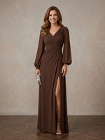 Chiffon A-Line V Neck Maxi Mother of the Bride Dresses with Side Slit