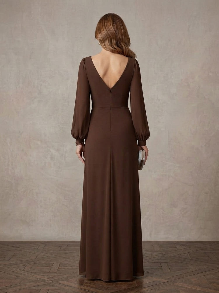 Chiffon A-Line V Neck Maxi Mother of the Bride Dresses with Side Slit
