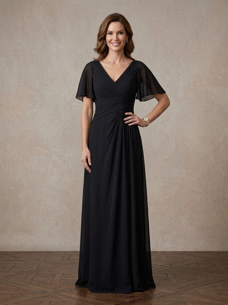 Chiffon A-Line V Neck Maxi Mother of the Bride Dresses with Side Waist Ruched