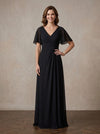 Chiffon A-Line V Neck Maxi Mother of the Bride Dresses with Side Waist Ruched