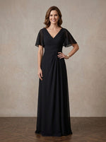 Chiffon A-Line V Neck Maxi Mother of the Bride Dresses with Side Waist Ruched