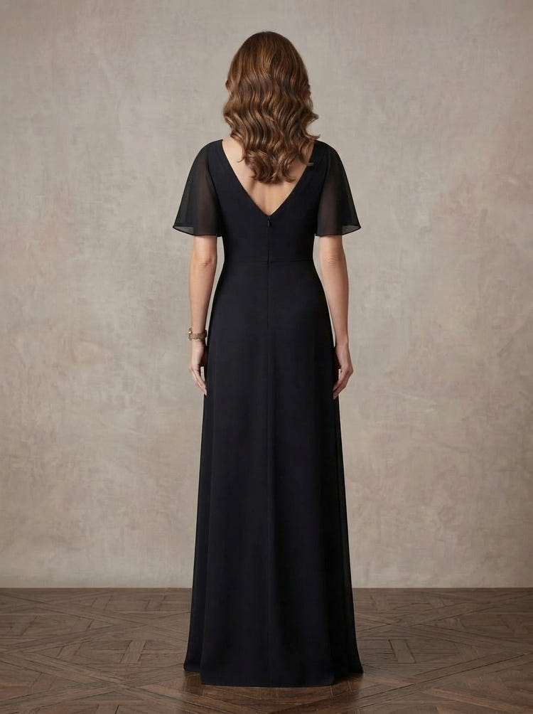 Chiffon A-Line V Neck Maxi Mother of the Bride Dresses with Side Waist Ruched