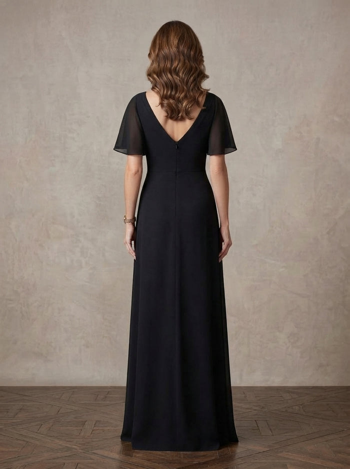 Chiffon A-Line V Neck Maxi Mother of the Bride Dresses with Side Waist Ruched