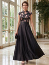 Satin A-Line Stand Collar Maxi Mother of the Bride Dresses with Floral Print