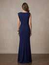 Jersey Mermaid Boat Neck Maxi Mother of the Bride Dresses with Rhinestone