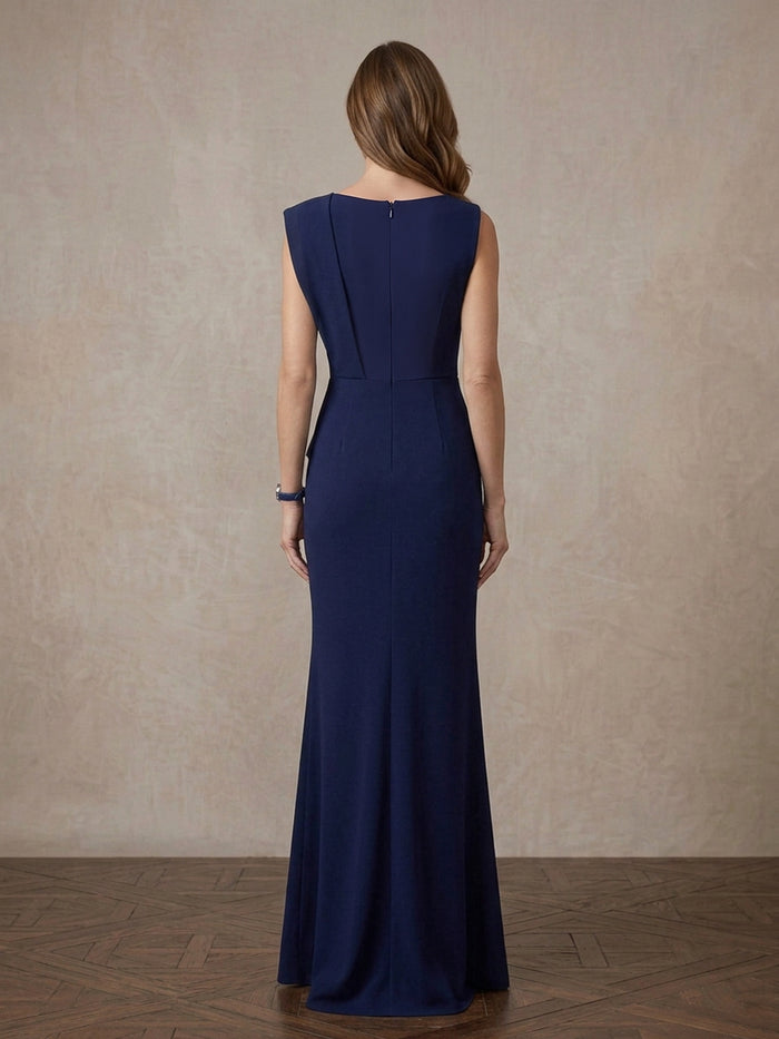 Jersey Mermaid Boat Neck Maxi Mother of the Bride Dresses with Rhinestone