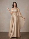 Satin A-Line One Shoulder Maxi Mother of the Bride Dresses with Flowing Sash