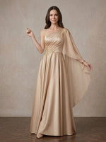 Satin A-Line One Shoulder Maxi Mother of the Bride Dresses with Flowing Sash