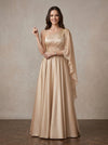 Satin A-Line One Shoulder Maxi Mother of the Bride Dresses with Flowing Sash