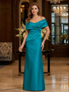 Satin A-Line Off Shoulder Maxi Mother of the Bride Dresses with Pleated