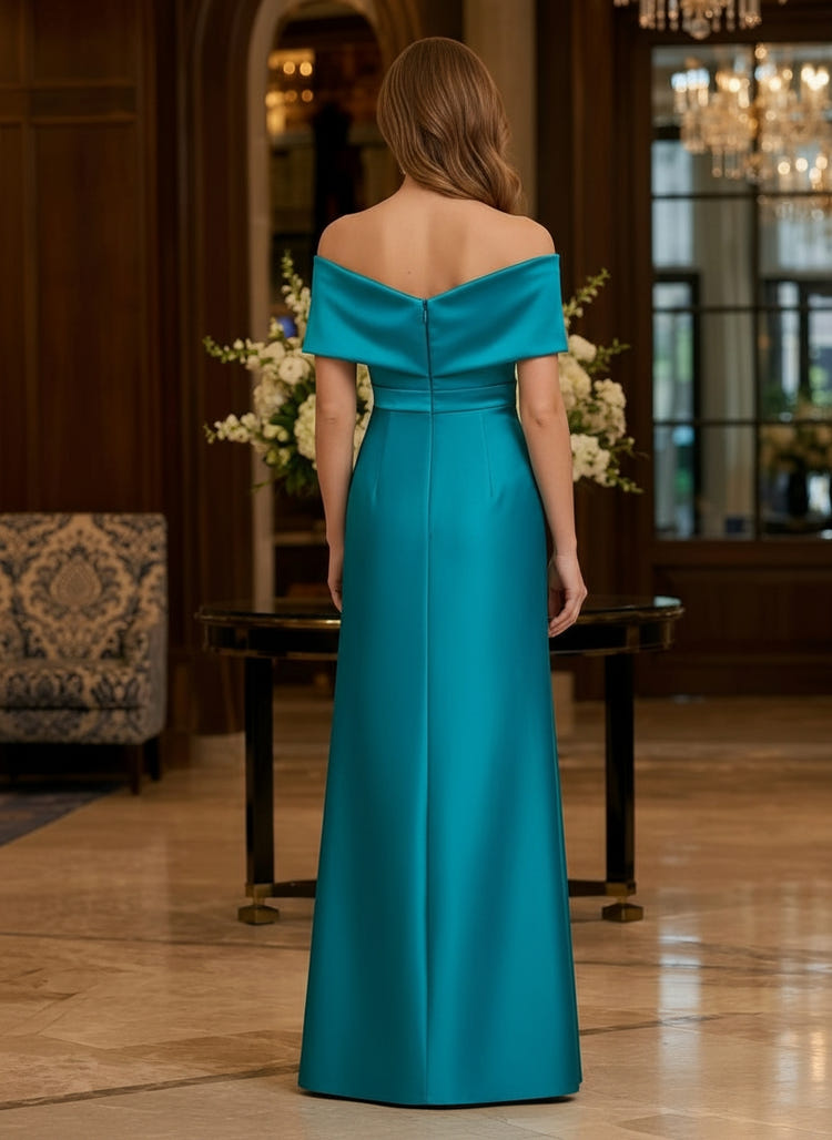 Satin A-Line Off Shoulder Maxi Mother of the Bride Dresses with Pleated