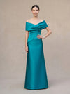 Satin A-Line Off Shoulder Maxi Mother of the Bride Dresses with Pleated