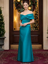 Satin A-Line Off Shoulder Maxi Mother of the Bride Dresses with Pleated