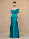 Satin A-Line Off Shoulder Maxi Mother of the Bride Dresses with Pleated