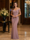 Jersey Mermaid Off Shoulder Maxi Mother of the Bride Dresses with Side Waist Ruched