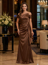 Satin Mermaid Off Shoulder Maxi Mother of the Bride Dresses with Draped Side Sash