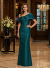 Satin Mermaid Off Shoulder Maxi Mother of the Bride Dresses with Pleated