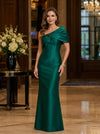 Satin Mermaid One Shoulder Maxi Mother of the Bride Dresses with Pleated