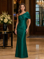 Satin Mermaid One Shoulder Maxi Mother of the Bride Dresses with Pleated