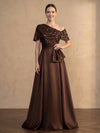 Satin A-Line One Shoulder Maxi Mother of the Bride Dresses with Sequins