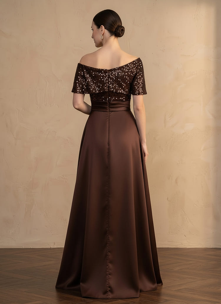 Satin A-Line One Shoulder Maxi Mother of the Bride Dresses with Sequins