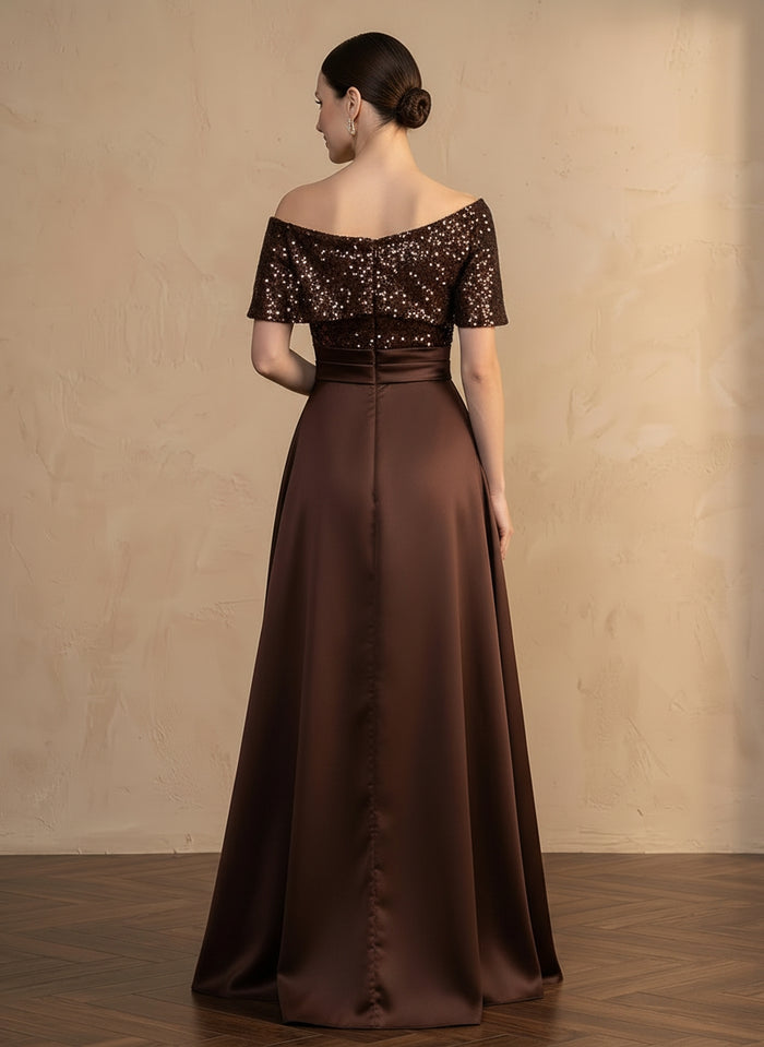 Satin A-Line One Shoulder Maxi Mother of the Bride Dresses with Sequins