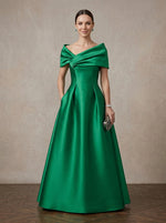 Satin A-Line Off Shoulder Maxi Mother of the Bride Dresses with Pleated