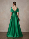 Satin A-Line Off Shoulder Maxi Mother of the Bride Dresses with Pleated
