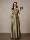 Satin A-Line One Shoulder Maxi Mother of the Bride Dresses with Ruched