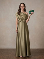 Satin A-Line One Shoulder Maxi Mother of the Bride Dresses with Ruched