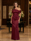 Satin Mermaid One Shoulder Maxi Mother of the Bride Dresses with Pleated