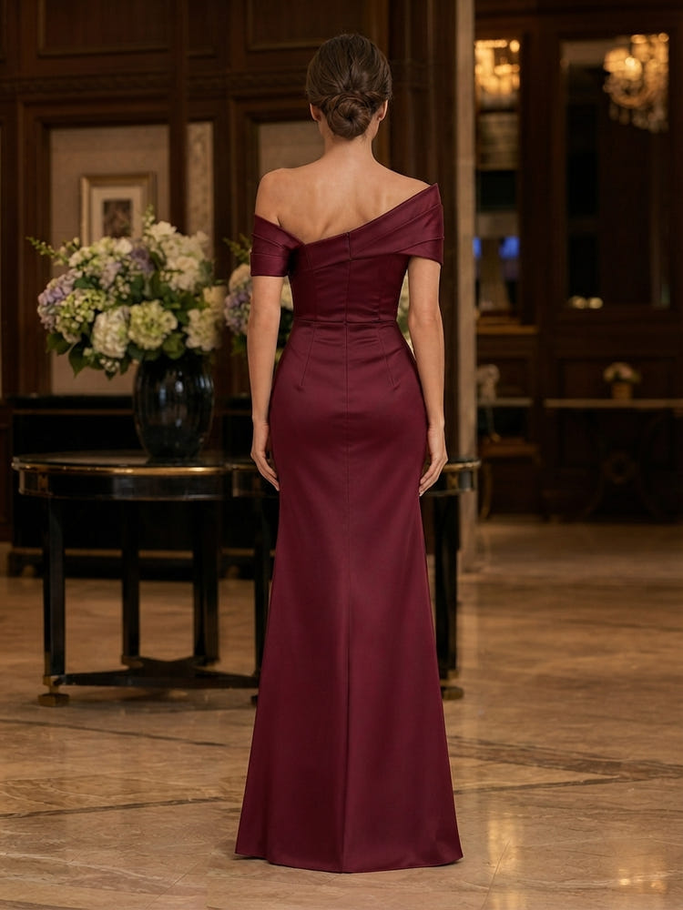 Satin Mermaid One Shoulder Maxi Mother of the Bride Dresses with Pleated