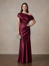 Satin Mermaid One Shoulder Maxi Mother of the Bride Dresses with Side Waist Ruched